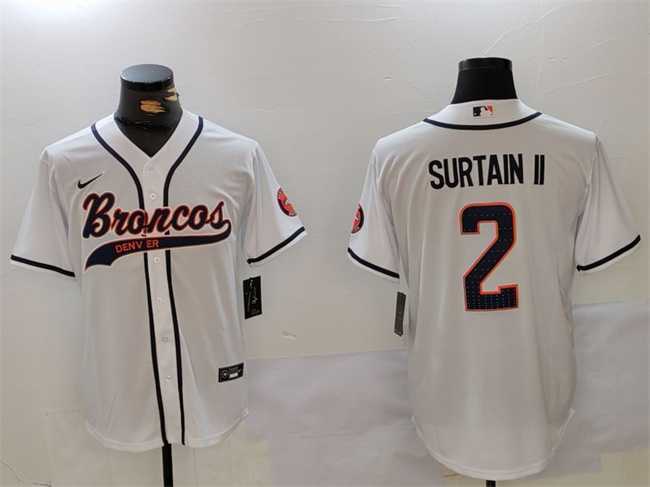 Mens Denver Broncos #2 Pat Surtain II White Cool Base Stitched Baseball Jersey